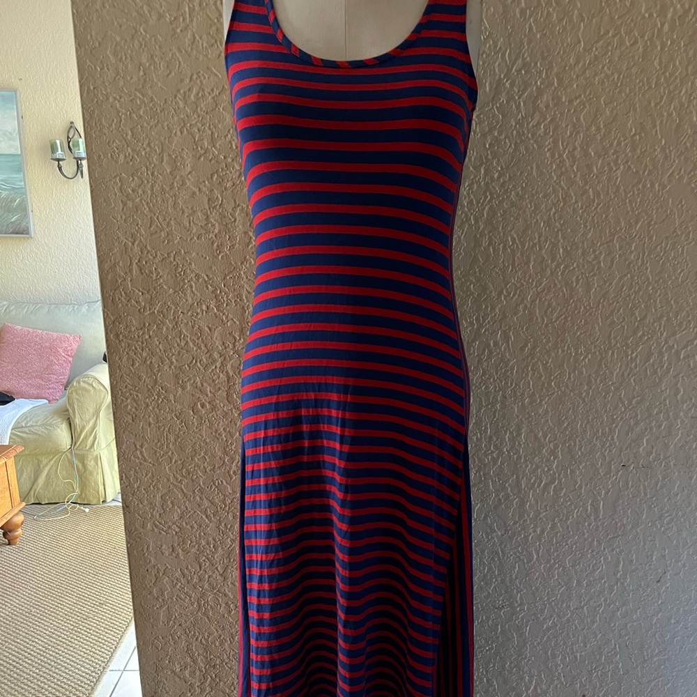 Vinyard Vine Red and blue high low Stripe Maxi Dress xs 4th Of July
